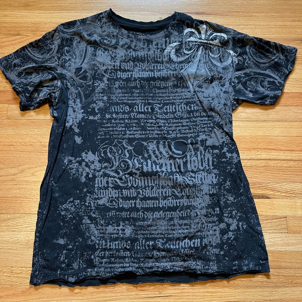 Affliction grunge alt distressed Y2K- black and white w/skulls and cross